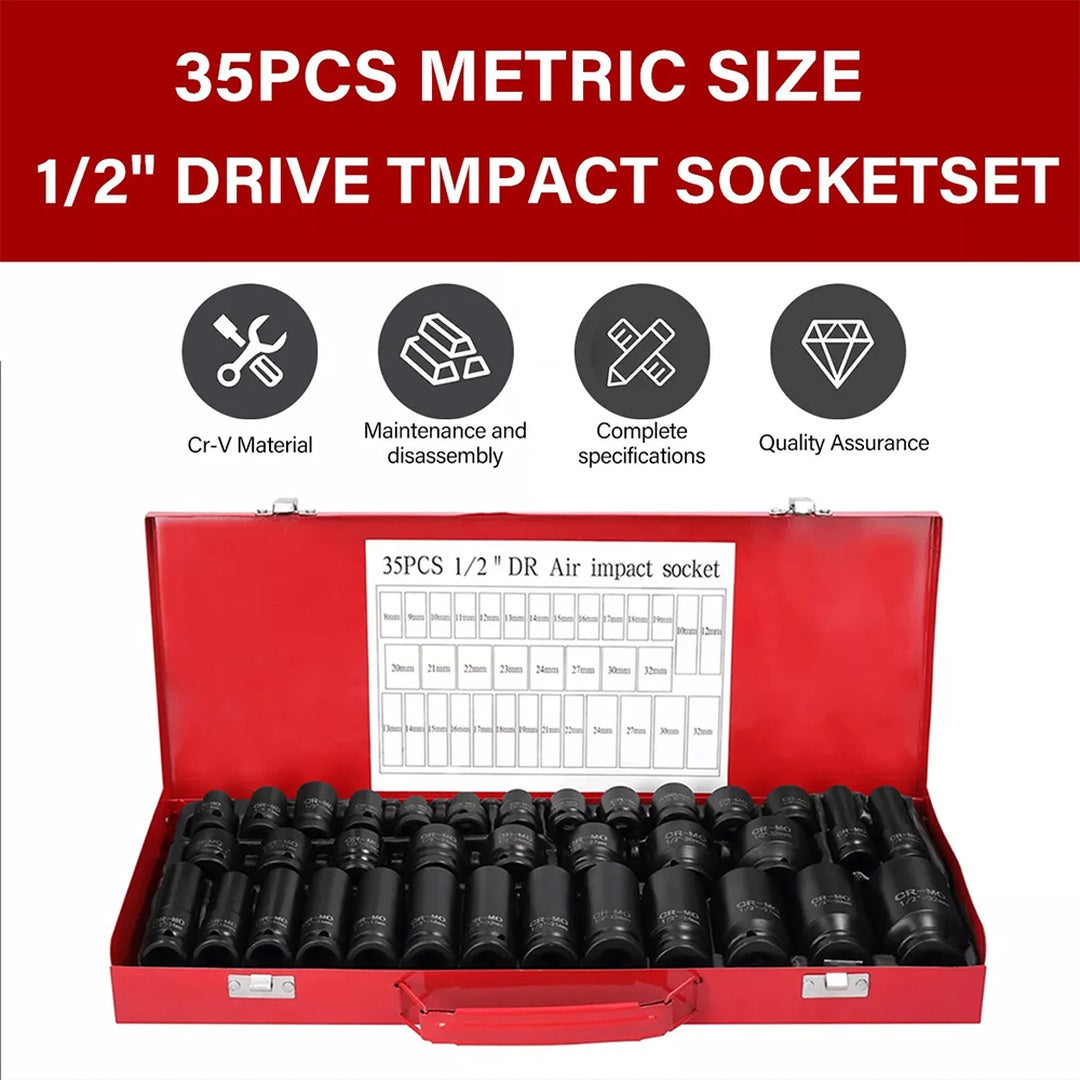 Heavy Duty 40pcs Car Truck Deep Impact 8-32mm 1/2 Inch Black Finish Heavy Duty Socket Set For Auto Repair Cool Gadgets
