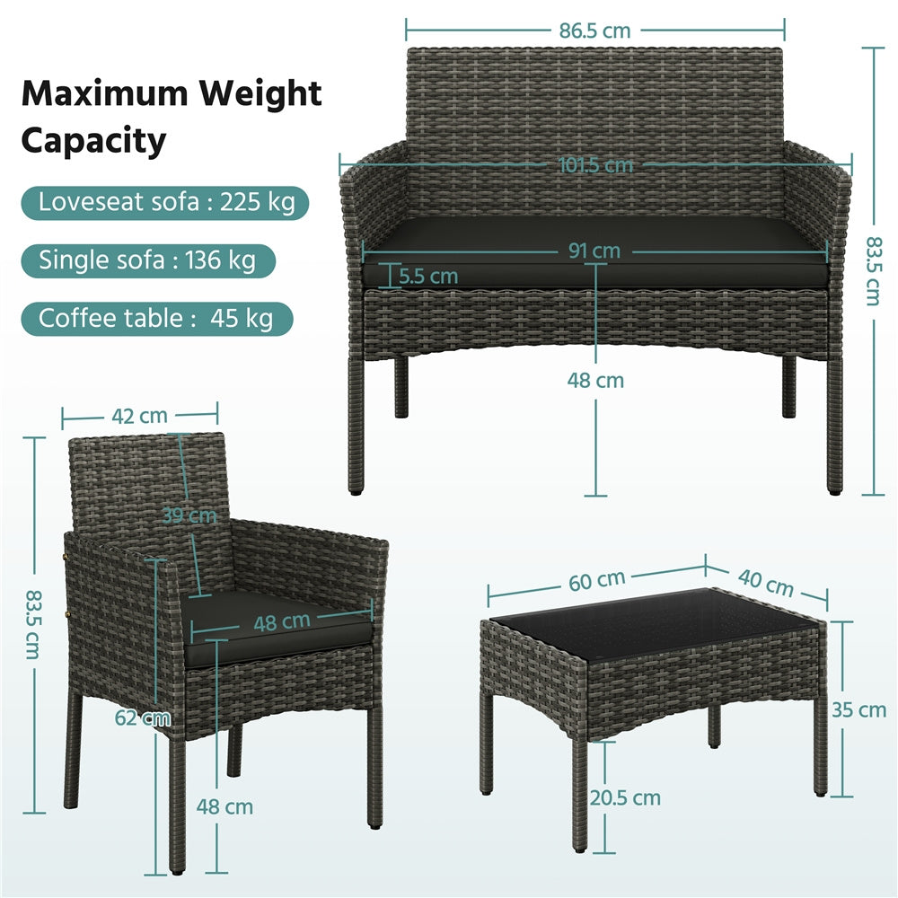 Costoffs Set of 4 Reception Set Outdoor, Garden Table & Sofa Set, Conversation Furniture Set with 2-Seat Sofa, 2 Single Sofa and 1 Coffee Table