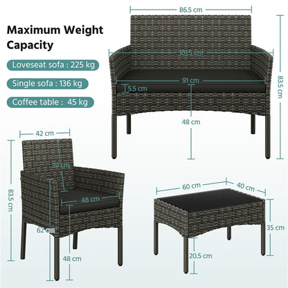 Costoffs Set of 4 Reception Set Outdoor, Garden Table & Sofa Set, Conversation Furniture Set with 2-Seat Sofa, 2 Single Sofa and 1 Coffee Table