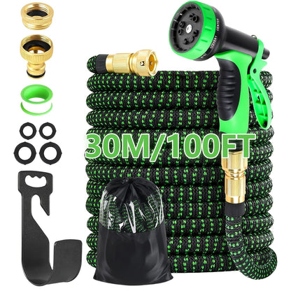 7.5/15/22.5/30/45M Expandable Garden Hose - Water Hose with 10 Function Spray Nozzles, Lightweight And Kink-Free Expandable Water Hose, for Washing And Watering (Green)
