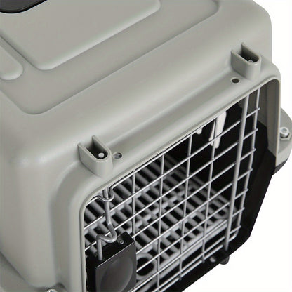 Dog Cat Puppy Rabbit Pet Carrier, Plastic Dog/Cat Crate Portable Travelling Pet Kennel for Dogs, 48*32*30cm, Grey