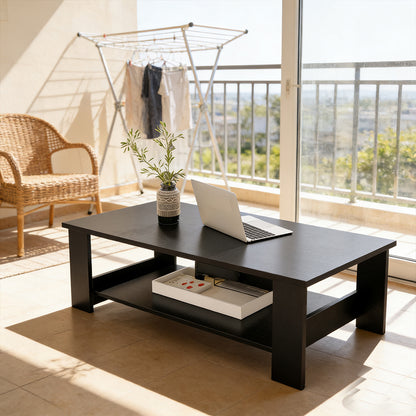 Modern Coffee Table Living Room Tea Side End Desk With Lower Storage Shelf Black