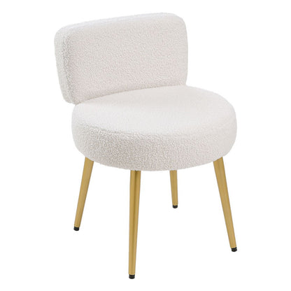 1pc Teddy Plush Cream Faux Fur Cozy Vanity Stool Chair With Metal Legs Plush Upholstery Dressing Table Stool Accent Side Chair Side Corner Teddy Sofa Chair Rest Chair For Living Room Bedroom Lounge Makeup Room Small Space