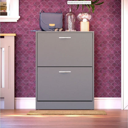 Shoe Cabinet with 2-Drawers, Shoe Cabinet with 2 Spacious Drawers Storage Shoe Rack Organizer Stainless Steel Handles, Entryway Hallway Furniture