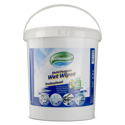 Multi-Purpose Wet Wipes | 20 x 24 cm | 250 Sheets | Can be Used for Kitchen, Bathroom, Car, Shoes etc. | High Absorbency | Lemon Scent