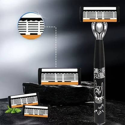 Hip-Hop Style Men'S Manual Razor with Orange And White Blade Color Scheme, Featuring Six Ultra-Sharp Blades. Each Set Includes 2 Premium Handles And 36 Replacement Blade Cartridges, Comes with a Cleaning Brush for Easy Maintenance And Repeated Use