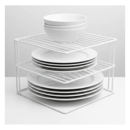 3 Tier White Corner Kitchen Plate Rack Tidy Cupboard Shelf Insert Organiser New