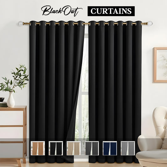 2pcs Full Blackout Eyelet Curtains – Thermal Insulated & Soundproof Drapes, Energy-Saving, Noise Reducing, perfect for Bedroom, Living Room & Home Decoration, Includes Matching Ties