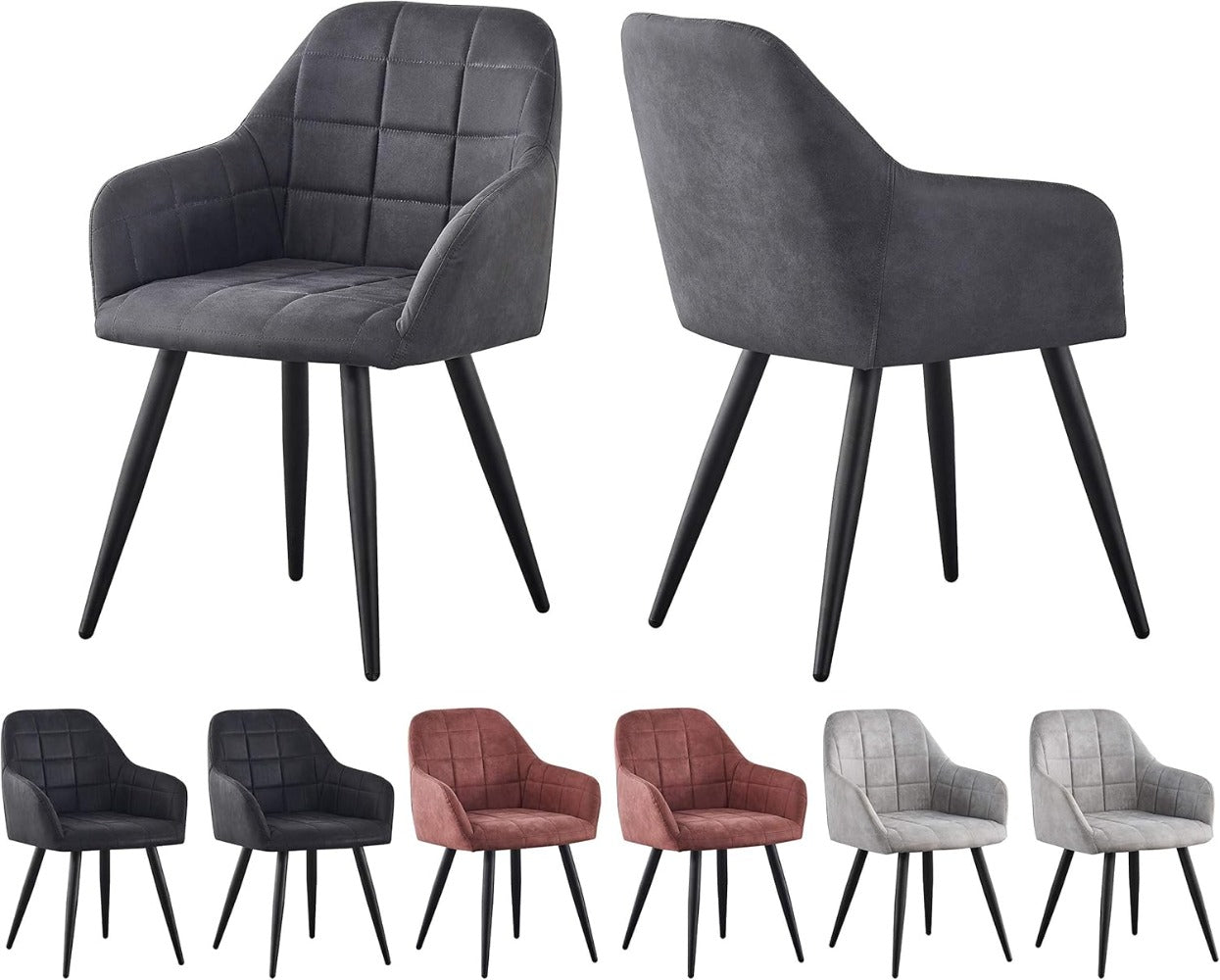 High Back Dining Chairs Set of 2 Faux Suede Padded Seat | Metal Legs Anti-Scratch Feet | UK Fire Safety Compliant | Home & Restaurant Use | 4 Colours | Adrian