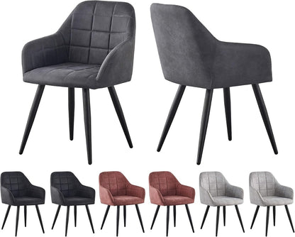 High Back Dining Chairs Set of 2 Faux Suede Padded Seat | Metal Legs Anti-Scratch Feet | UK Fire Safety Compliant | Home & Restaurant Use | 4 Colours | Adrian