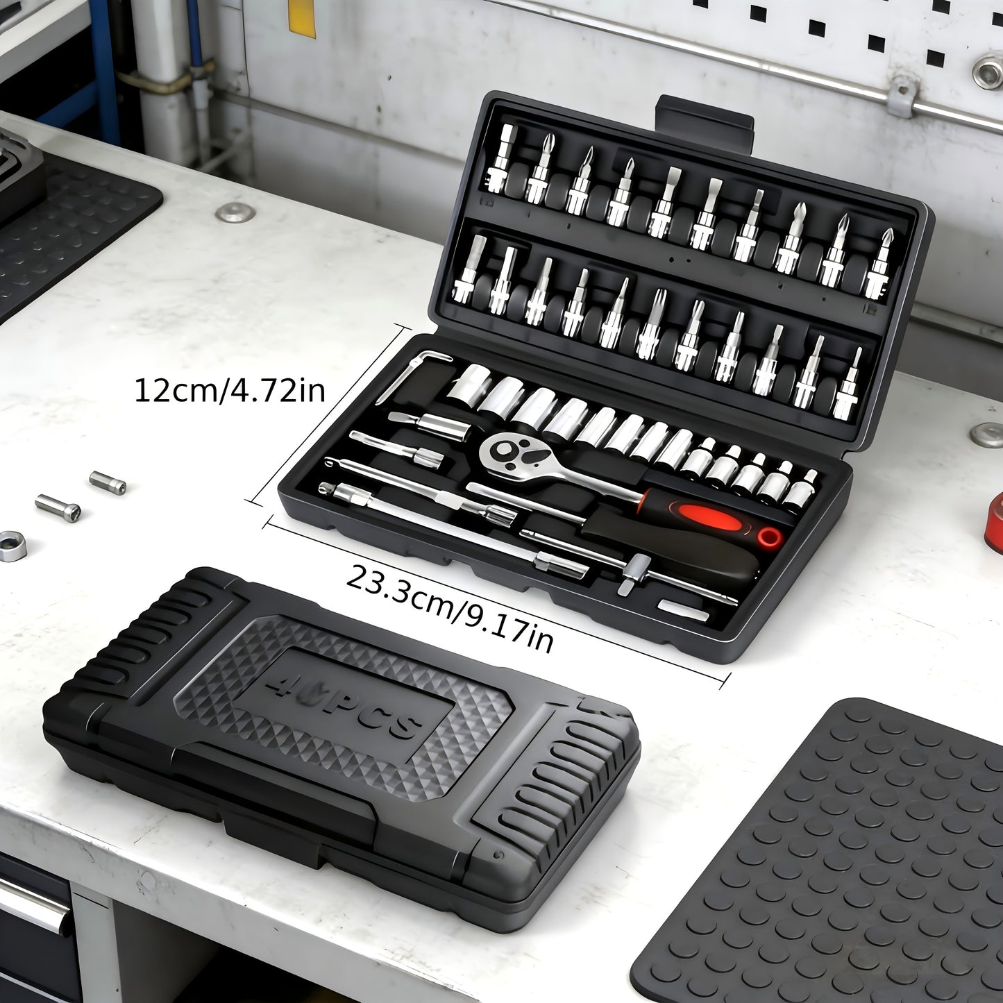 43pcs/52pcs 1/4" Heavy-Duty Socket Set With Quick-Release Ratchet, Screwdriver Kit, And Extension For Manual Use On Automobiles And Trucks - Includes Durable Iron Construction, Storage Case, And Versatile Tool Kit For And Professional Mechanics