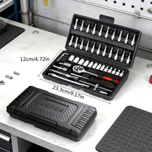 43pcs/52pcs 1/4" Heavy-Duty Socket Set With Quick-Release Ratchet, Screwdriver Kit, And Extension For Manual Use On Automobiles And Trucks - Includes Durable Iron Construction, Storage Case, And Versatile Tool Kit For And Professional Mechanics