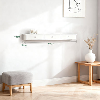 1pc Wall Shelf with 3 Drawers - Modern Suspension Shelf for Entrance, Living Room, Kitchen And Bedroom - White 94X15X10Cm - GSH54-M-X