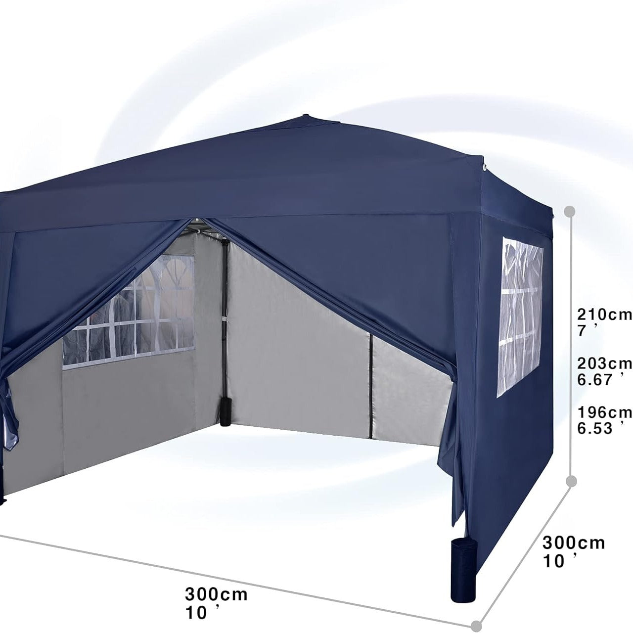Pop-up Gazebo 3m x 3m with Sides & 4 Weight Bags & Silver Protective Layer Waterproof Marquee Canopy