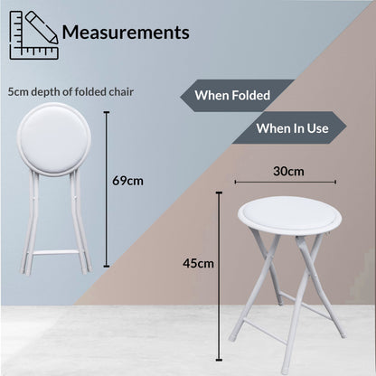 BLACK WHITE FOLDING STOOL ROUND FOLDABLE METAL SPACE SAVING STOOLS PADDED SEAT