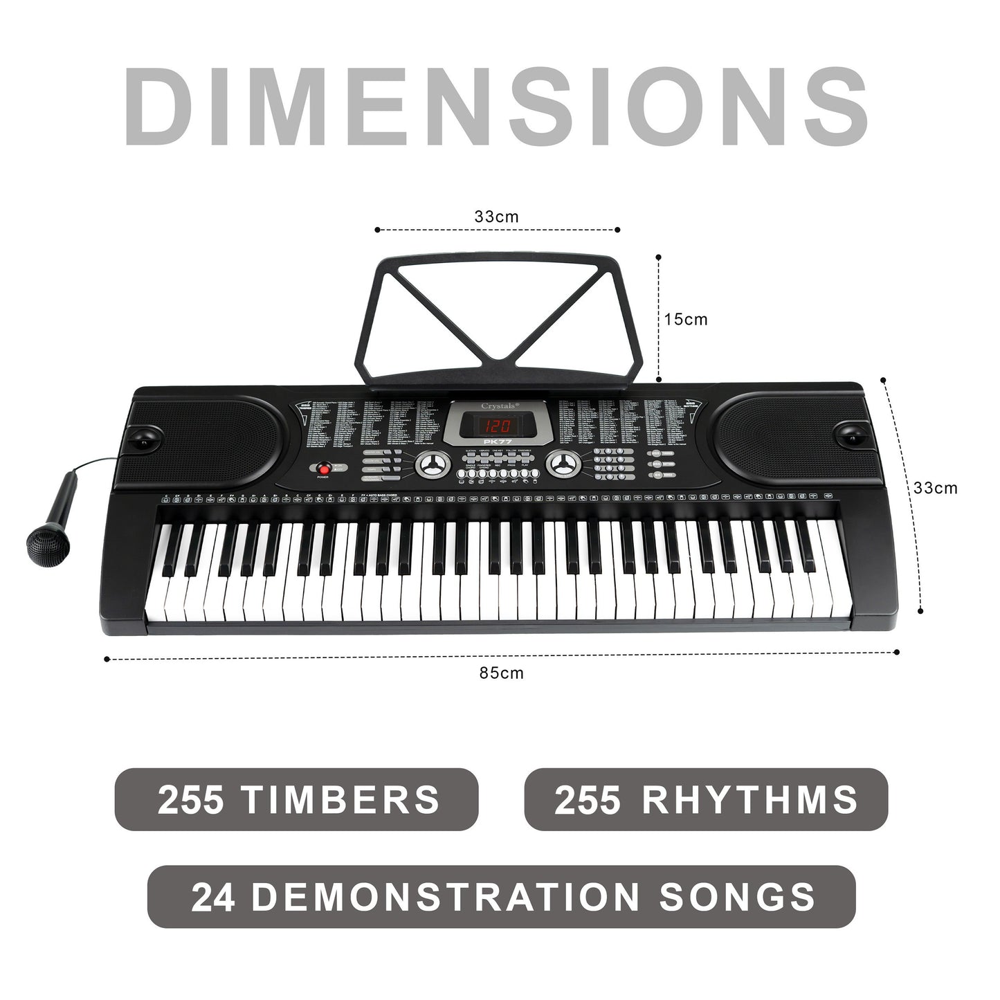 61 Keys Keyboard Piano, Digital Electric Piano for Adults, 24 Demonstration Songs, Teaching Music Instruments with Microphone