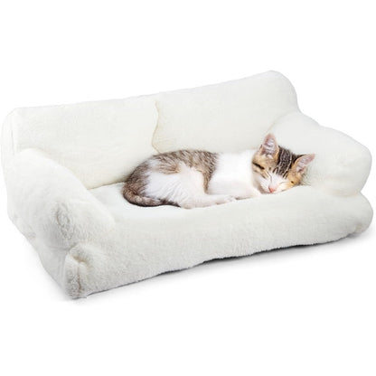 Pet Sofa Bed for Cats and Dogs 66x48x33cm Fluffy Plush Cat Couch with Anti-Slip Base Machine Washable Teddy Fleece Dog Bed for Small Medium Dogs Cats Rabbits