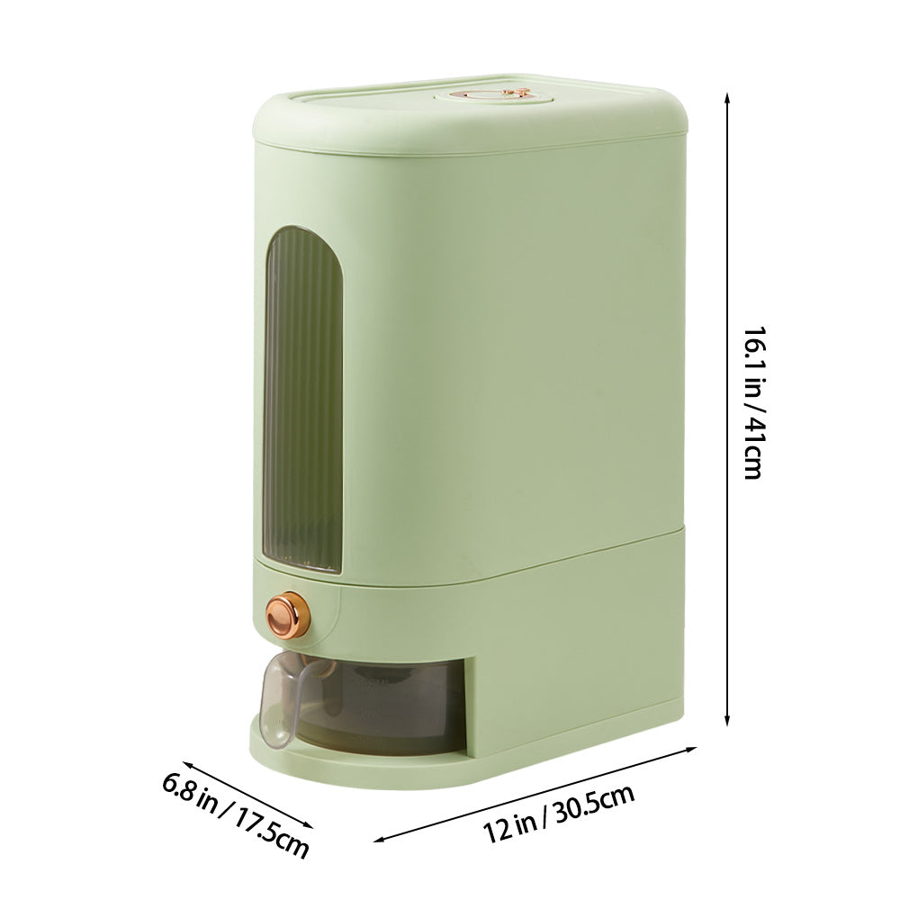 5-10KG Rice Dispenser Type Rice Holder Dispenser Rice Holder Bucket with Measuring Cup for Flour, Beans, Rice, Cereal, Pet Food, Large Countertop Grain Storage Container, Green