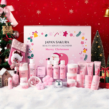 Sakura 24 Days of Beauty Advent Calendar 2026 – Radiance Skincare & Bath Body Gift Set for Women, Face Cream, Lip Balm, Foot Cream, Body Wash & Serum, Christmas Gift for Her