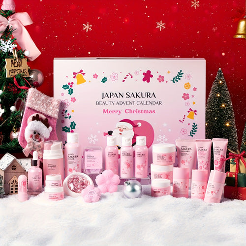 Sakura 24 Days of Beauty Advent Calendar 2026 – Radiance Skincare & Bath Body Gift Set for Women, Face Cream, Lip Balm, Foot Cream, Body Wash & Serum, Christmas Gift for Her