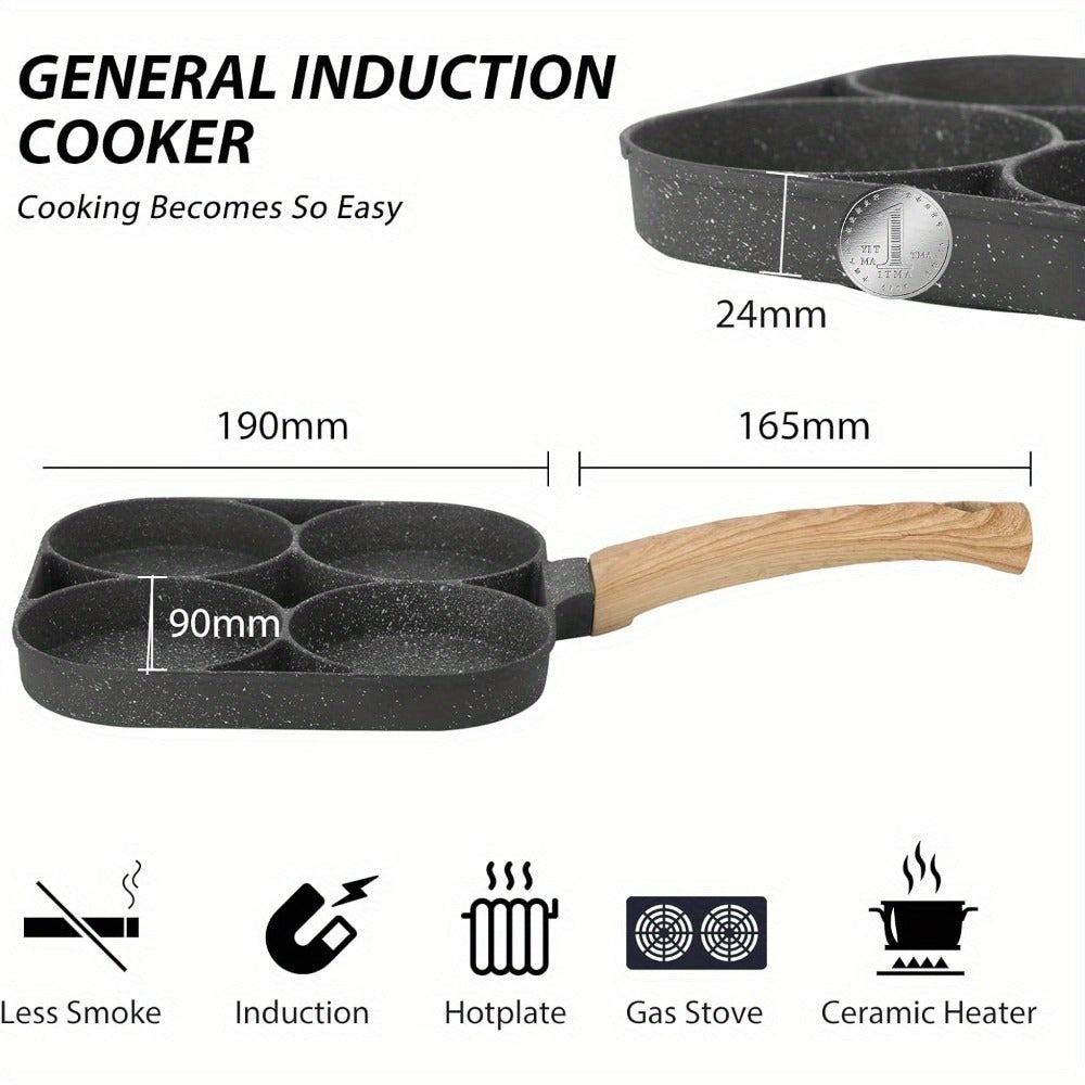 4-in-1 Cast Iron Egg Cooker, Non-Stick Single Handle Frying Pan, Dishwasher Safe, Compatible with Electric Coil Stoves, Versatile Kitchen Gadget for Pancakes, Eggs, and More