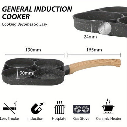 4-in-1 Cast Iron Egg Cooker, Non-Stick Single Handle Frying Pan, Dishwasher Safe, Compatible with Electric Coil Stoves, Versatile Kitchen Gadget for Pancakes, Eggs, and More