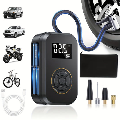 Tire Inflator Portable Air Compressor, Rechargeable Air Pump for Car Tires, Electric Bicycle Tire Air Pump with Digital Pressure Gauge for Motorcycle, Car, Ball Car, Bicycle