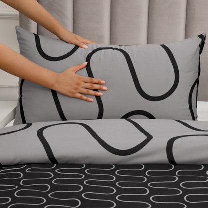 3-Piece Wave Print Duvet Cover Set – Soft, Breathable Microfiber Bedding for All-Season Comfort, Reversible Design with Button Closure for Bedroom or Guest Room