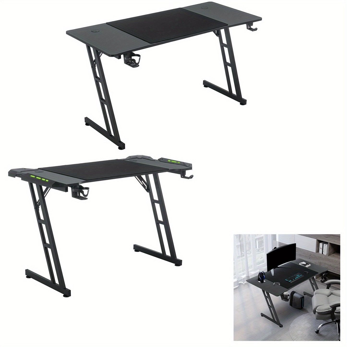 Computer Desk Office Desk with Cup Holder, Headphone Hook Z-Frame PC desk Gaming Desk for Home Office Room Corner Desk Patchwork Model
