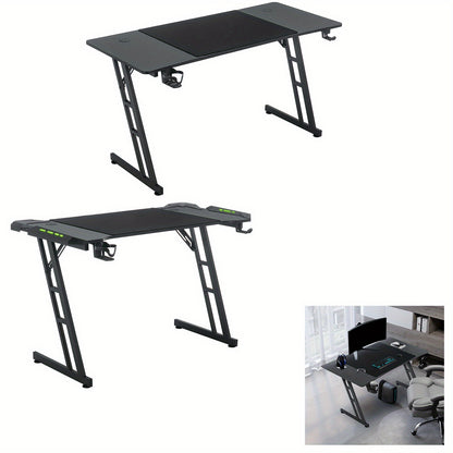 Computer Desk Office Desk with Cup Holder, Headphone Hook Z-Frame PC desk Gaming Desk for Home Office Room Corner Desk Patchwork Model