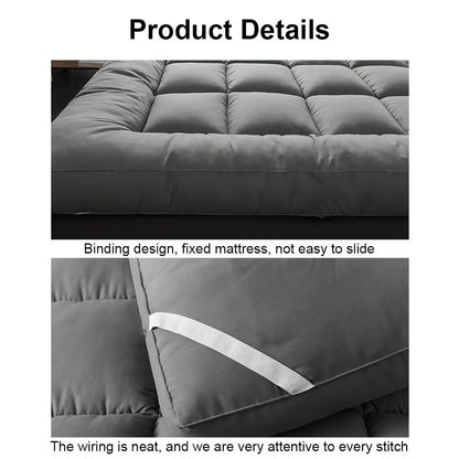 Hotel Quality Mattress Topper 10cm- Ultra-Soft Microfiber, Anti-Shift & Even Weight Distribution, UK Bed Sizes Single/Double/King/Super King, Grey, 1200GSM