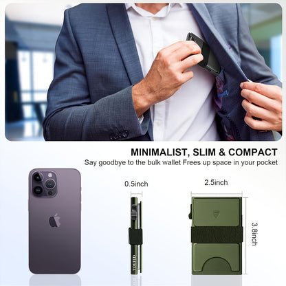 Compact Card Holder Designed for 12 Cards, Featuring RFID Protection And a Metal Construction. This Small Anti-Theft Case Includes a Sliding Ejector Button for Easy Access to Your Bank And Credit Cards, Made from Aluminum
