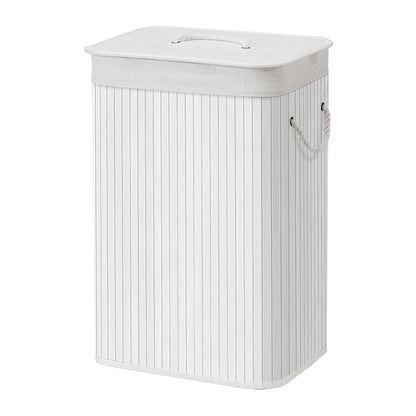 Bamboo Hamper with Lid, Collapsible Laundry Basket, Removable Liner, Handles, for Bedroom, Laundry Room, White