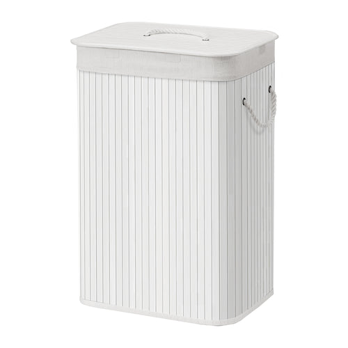 Bamboo Hamper with Lid, Collapsible Laundry Basket, Removable Liner, Handles, for Bedroom, Laundry Room, White