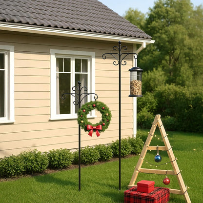 92-Inch Heavy-Duty Iron Shepherds Hooks for Outdoor - Double Bird Feeder Poles with 5-Prong Sturdy Base, Adjustable Plant Hanger Hooks for Garden, Wedding Decor, Bird Feeders & Lanterns - Easy Installation, Traditional Design, Bird Feeder Hanging Poles, G
