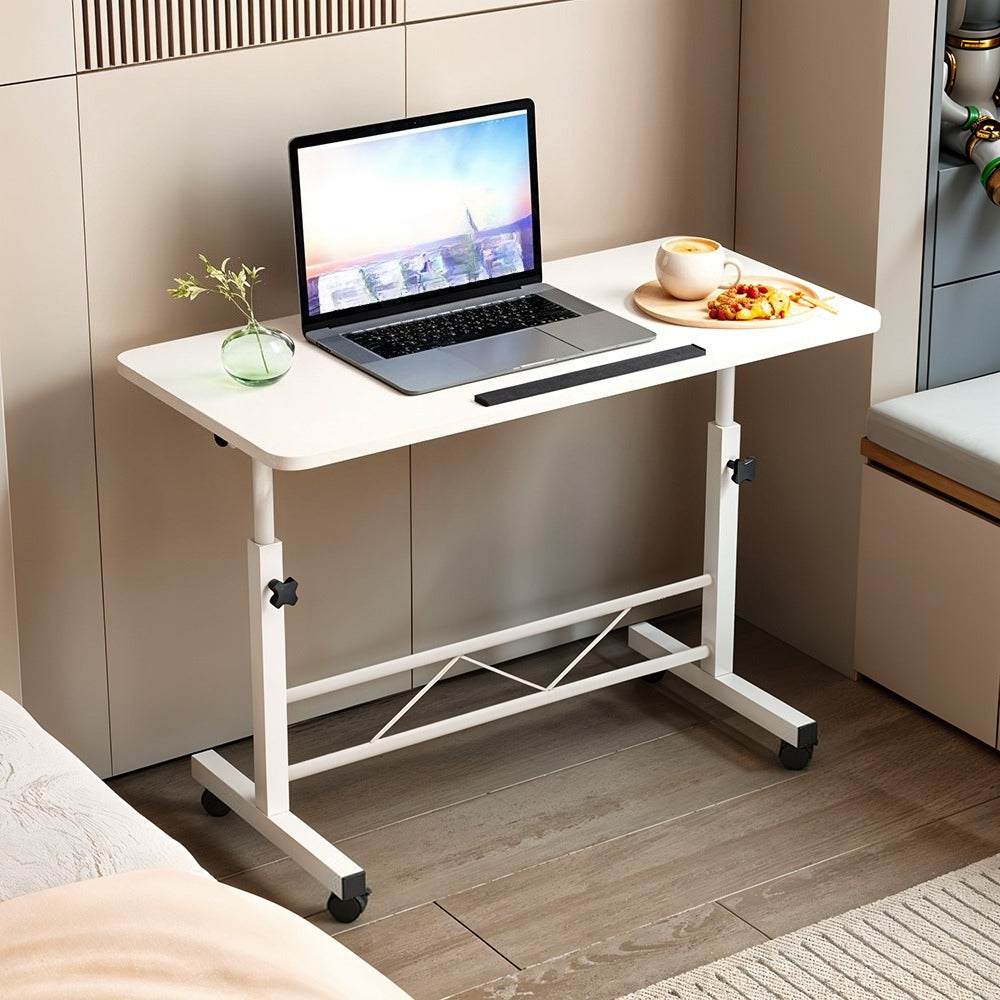 1pc Lifting Laptop Desk with Wheels, Foldable Desk, Minimalist Bedside Table, Sofa Side Table, Movable, Metal Bracket, Sturdy and Durable, White, 40*60*60-89cm
