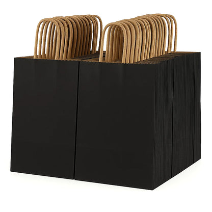 100-Pack Kraft Paper Bags with Handles – Ideal for Gift Wrapping, Parties, Holiday Celebrations & Retail Use