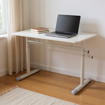 Premium Manual Adjustable Desk 60-90cm - Ergonomic Workstation with Crank Handle & Reinforced Base, Gaming & Home Office Desk, White Compact Study Table (Easy Assembly)