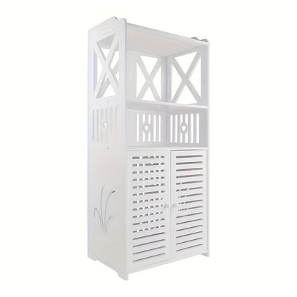 Freestanding Bathroom Floor Cabinet with Double Door & Shelf – Slim PVC Storage Unit for Bathroom, Kitchen & Hallway, White 40x25x90cm