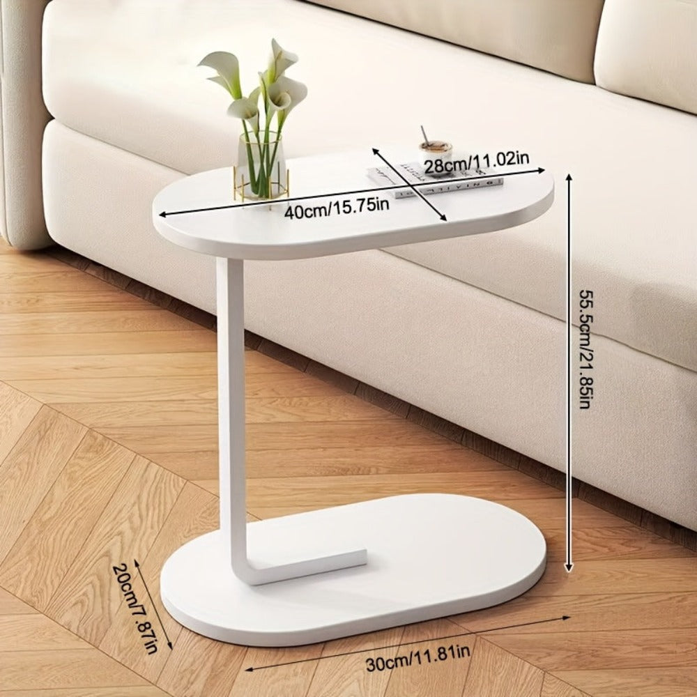 C Shaped Sofa Side Table Slide Under Couch End Table, Industrial Snack Laptop Desk with Sturdy Metal Frame & Wood Top, Space Saving Bedside Coffee Table for Living Room, Bedroom & Study