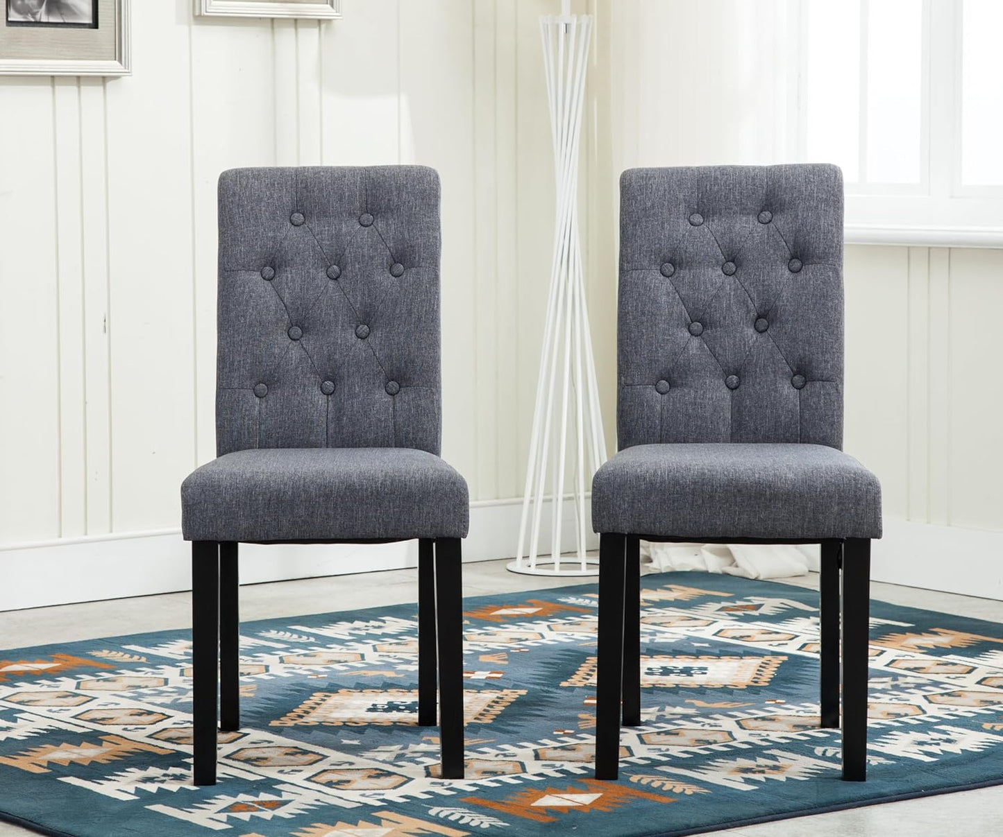 mcc direct Set of 2 Lined Fabric Dining Chairs With Solid Wooden Legs For Home & Commercial Restaurants