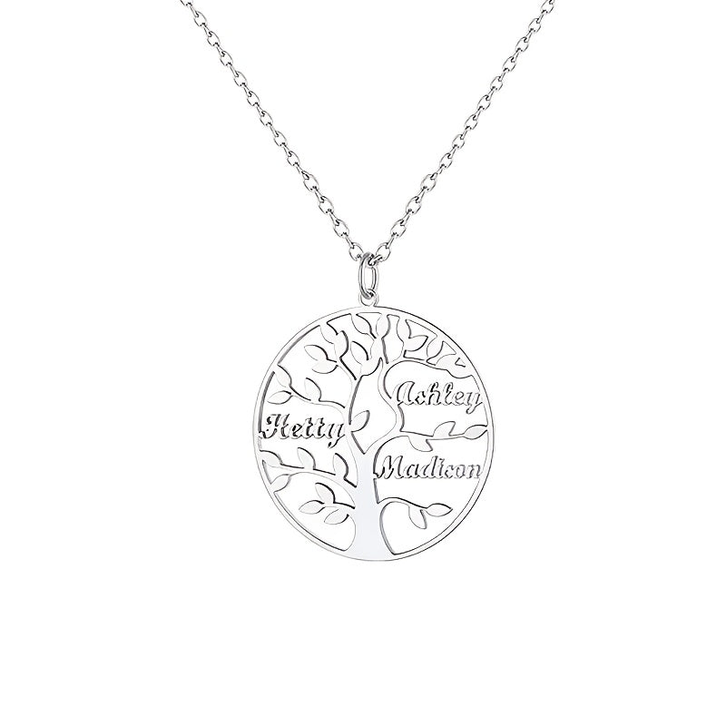 [Custom Tree of Life] 304L Stainless Steel Custom Tree of Life Necklace | Engraved with 1-8 Names | Family Name Jewelry Gift for Wives, Mothers, Grandmothers