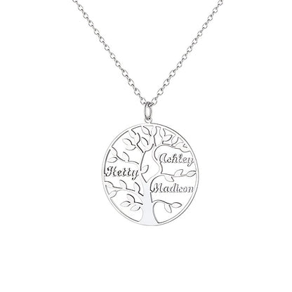 [Custom Tree of Life] 304L Stainless Steel Custom Tree of Life Necklace | Engraved with 1-8 Names | Family Name Jewelry Gift for Wives, Mothers, Grandmothers