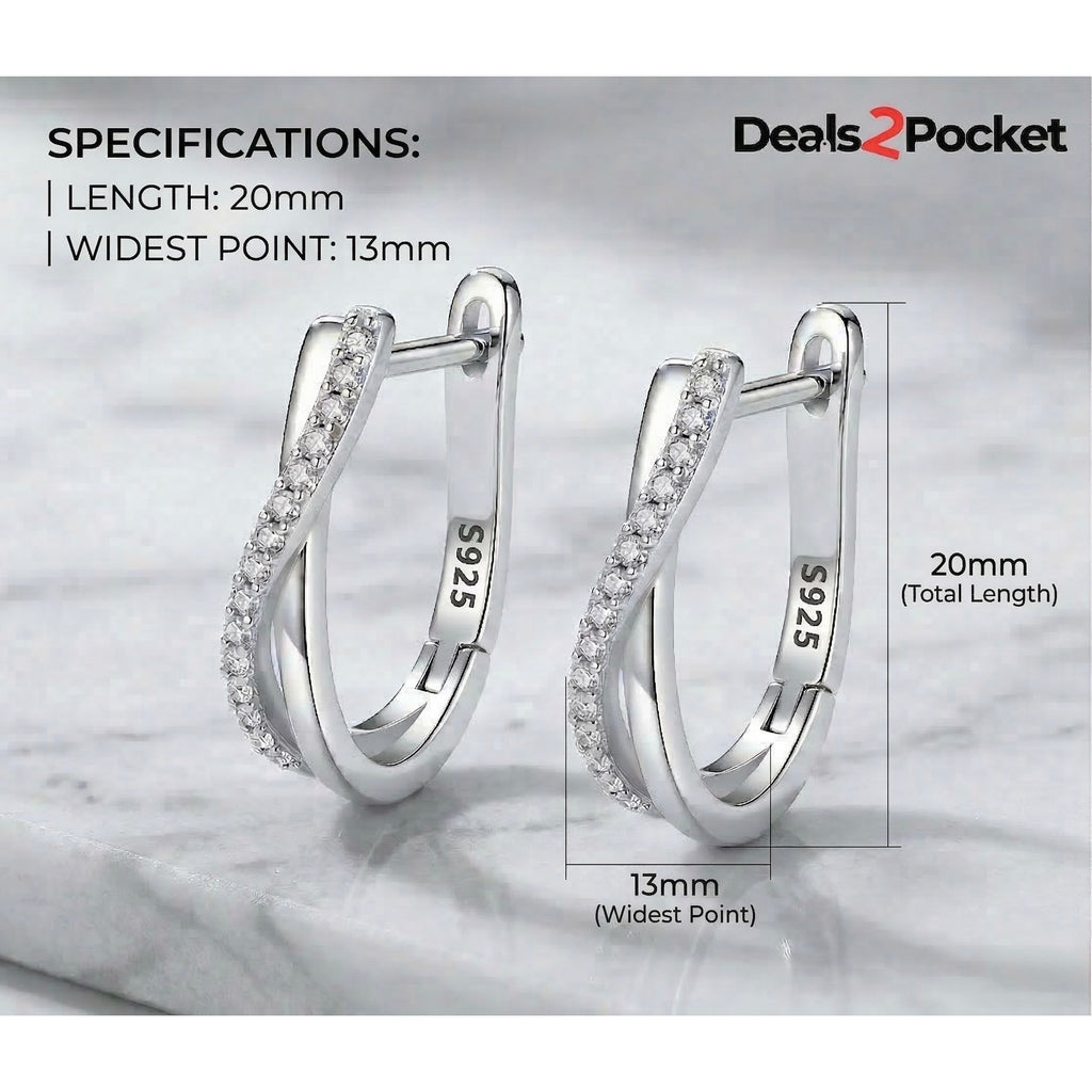Sterling Silver Twisted Zircon Hoop Earrings