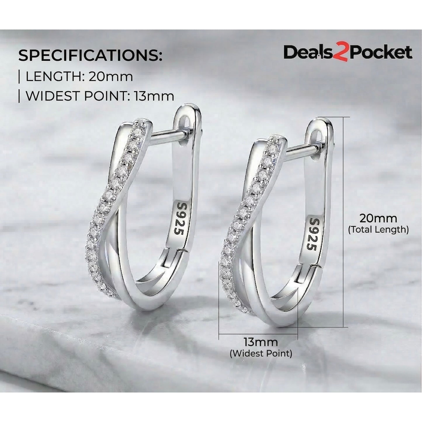 Elegant 925 Sterling Silver Twisted Hoop Earrings | Synthetic Zircon Criss-Cross Huggies | Minimalist Everyday Jewelry Gift for Women