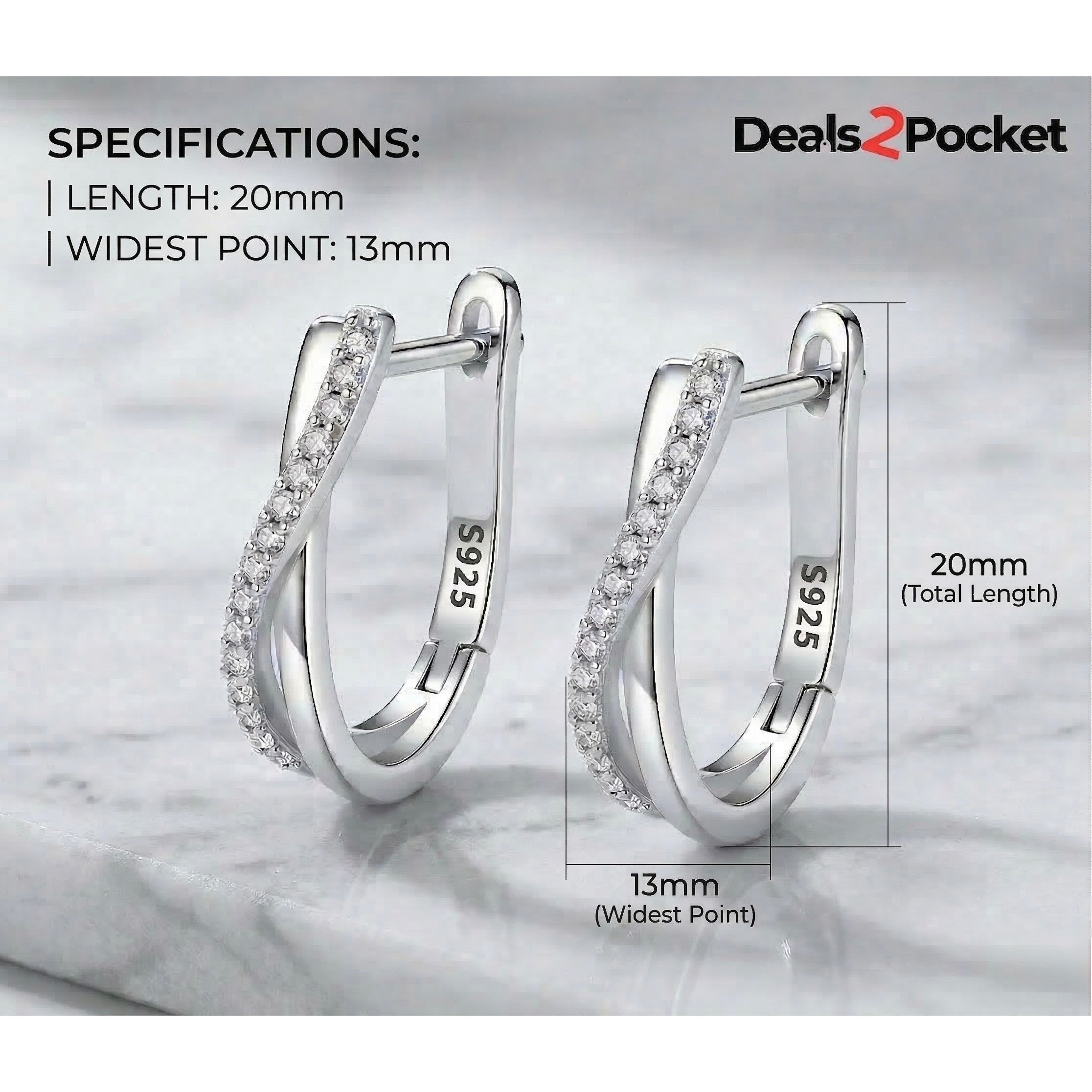 Sterling Silver Twisted Zircon Hoop Earrings