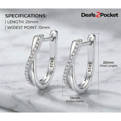 Elegant 925 Sterling Silver Twisted Hoop Earrings | Synthetic Zircon Criss-Cross Huggies | Minimalist Everyday Jewelry Gift for Women