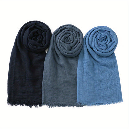 3pcs/Lot Solid Color Bubble Pleated Warm Autumn And Winter Scarf Solid Color Muslim Headscarf Hijab Scarf Ramadan