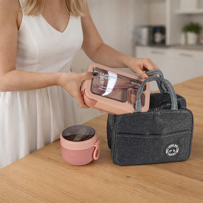 Bento box lunch set, leak proof meal preparation container, with insulated lunch bag and utensils, portable school office picnic travel lunch box