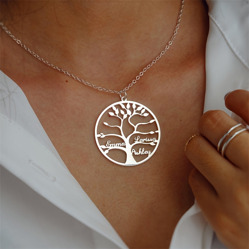 [Custom Tree of Life] 304L Stainless Steel Custom Tree of Life Necklace | Engraved with 1-8 Names | Family Name Jewelry Gift for Wives, Mothers, Grandmothers